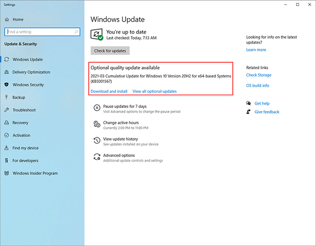 Windows 10 software update screen